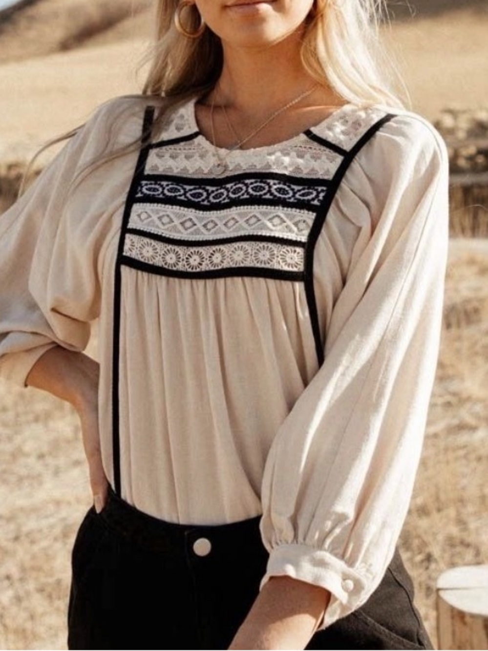 bohme Cream Boho Embroidered Peasant Blouse
